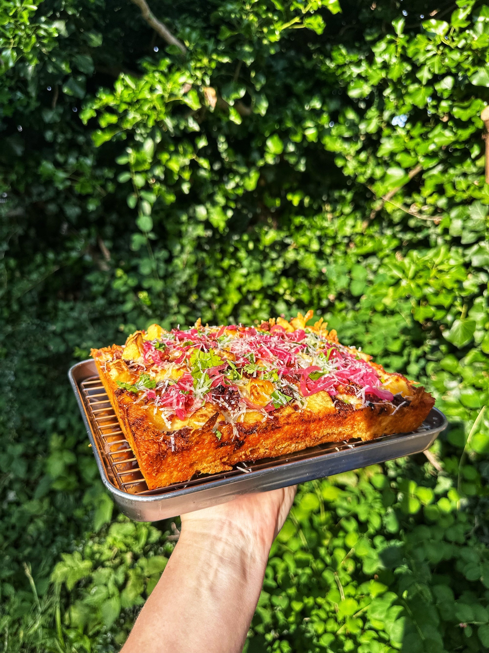PROPERONI Crumble & Spicy Pickled Onion Detroit Pizza