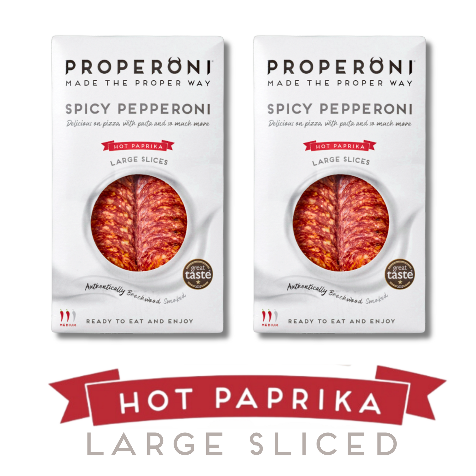 Properoni Hot Paprika Large Sliced Pepperoni 2 x 80g
