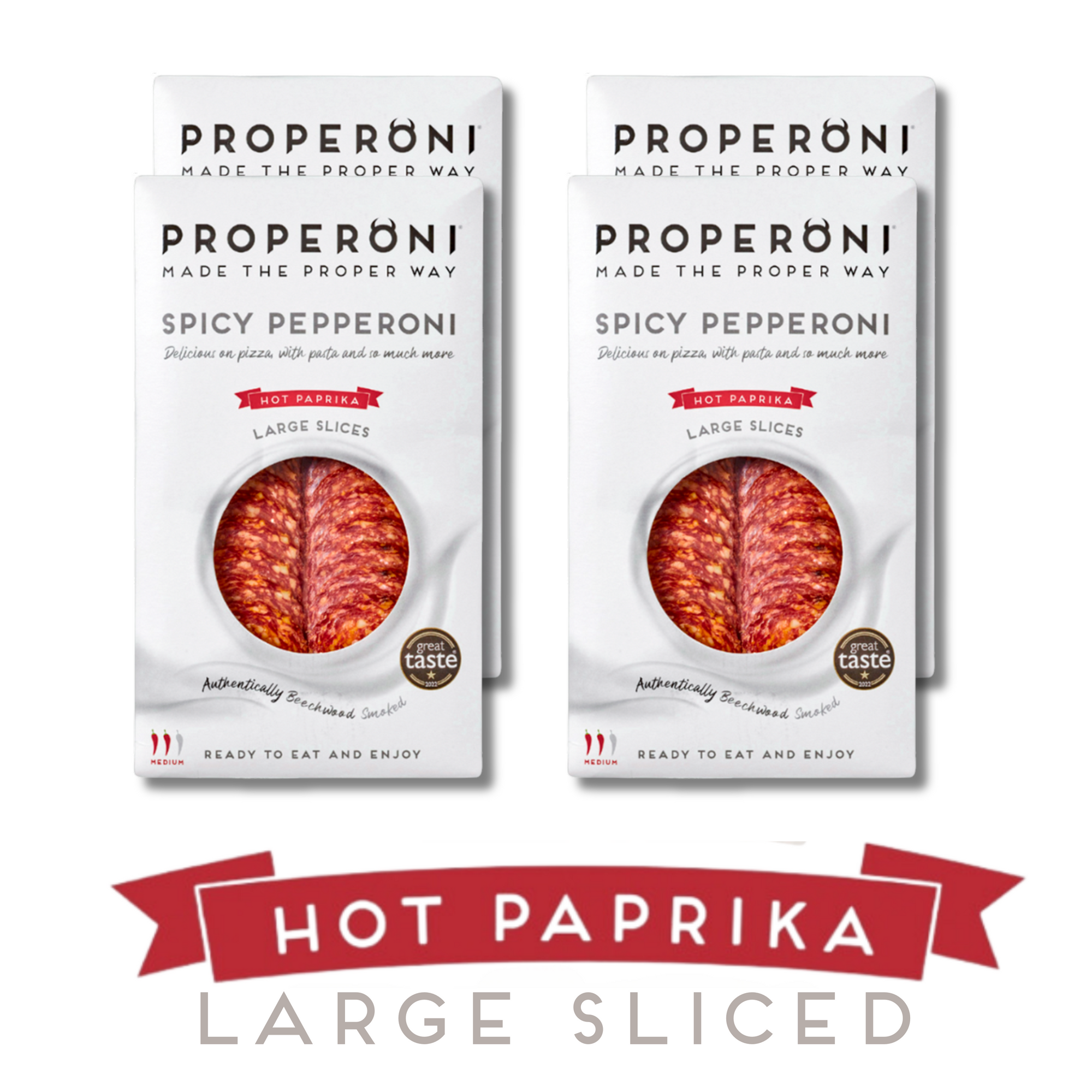 Properoni Hot Paprika Large Sliced Pepperoni 4 x 80g