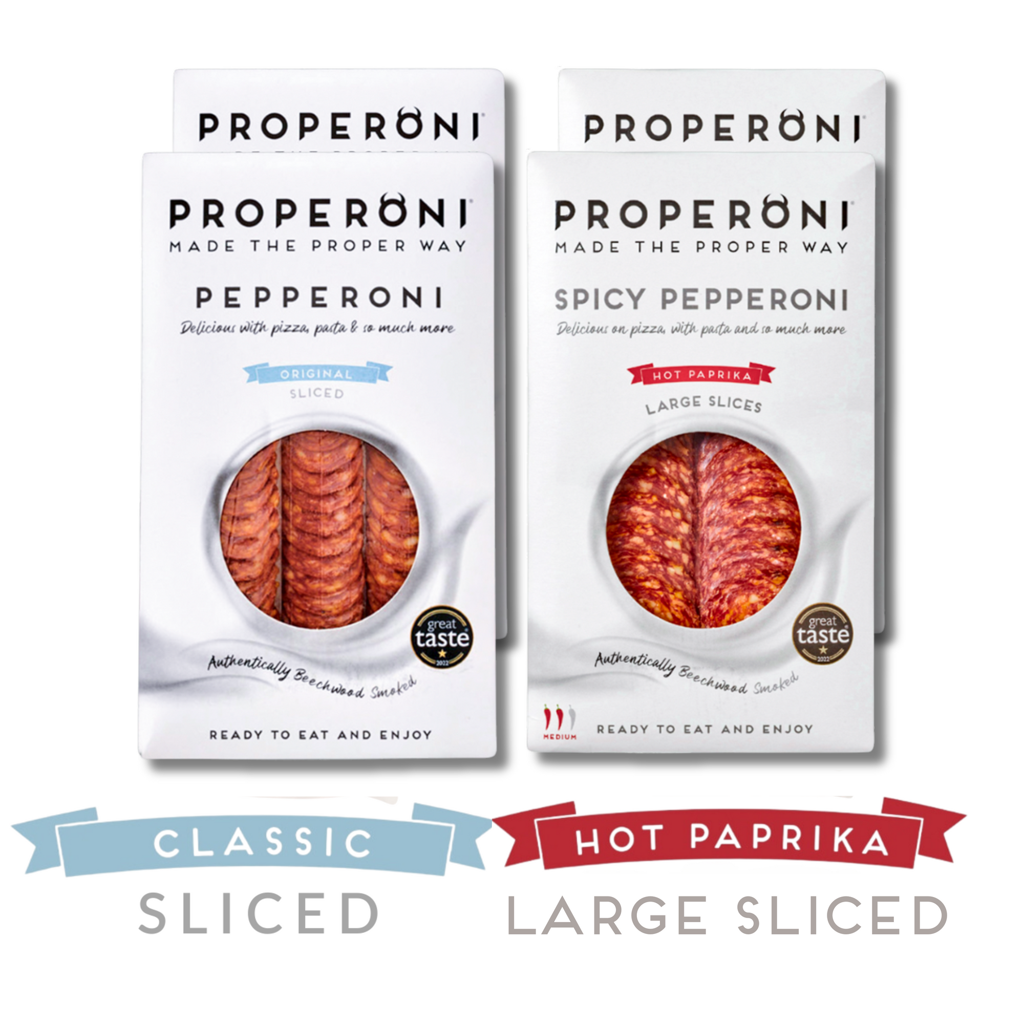 Properoni Classic & Hot Paprika Sliced Pepperoni Mixed Bundle 4 x 80g