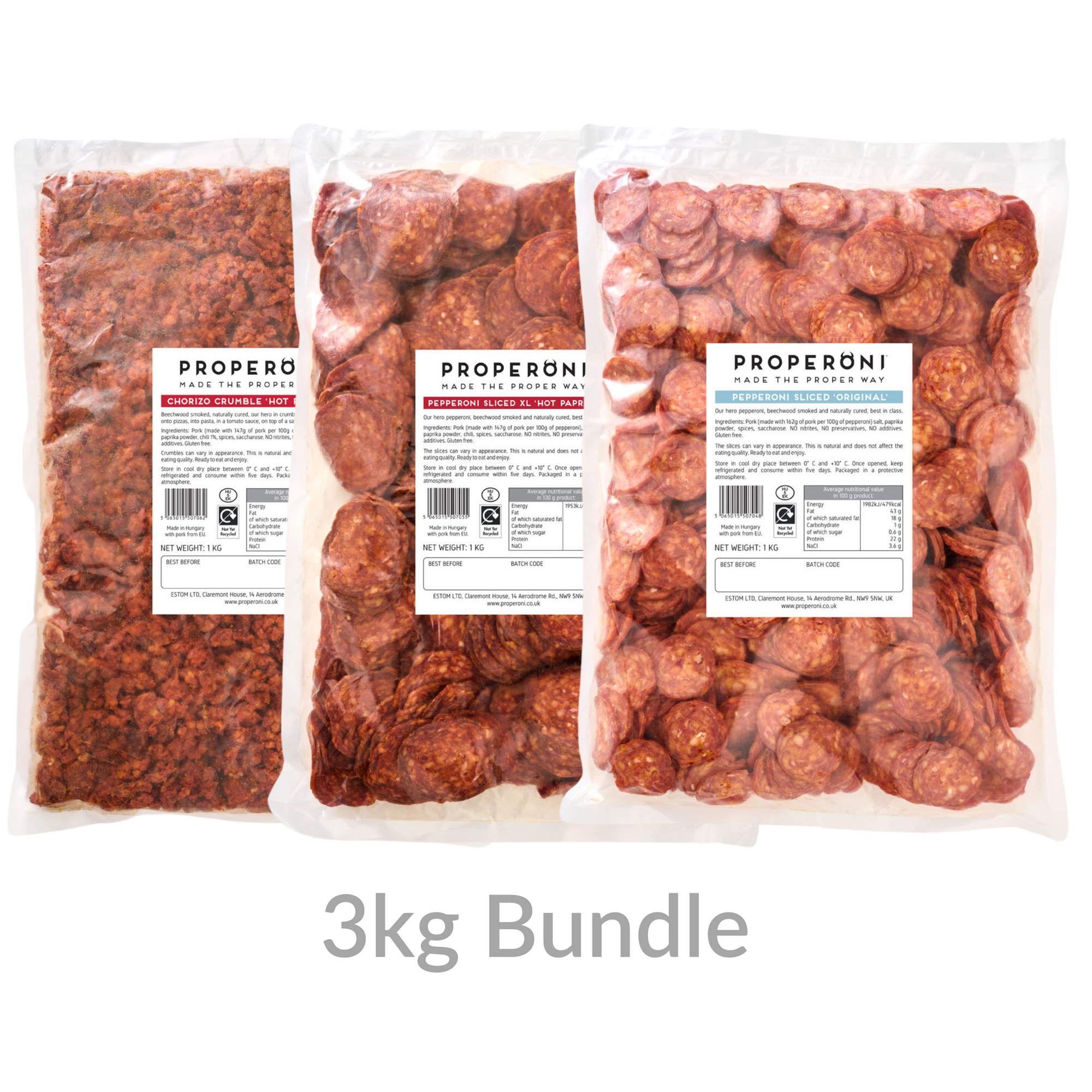 PROPERONI Sliced Pepperoni Trade Bundle 3 x 1kg - Shipping Incl. (excl. Northern Ireland)