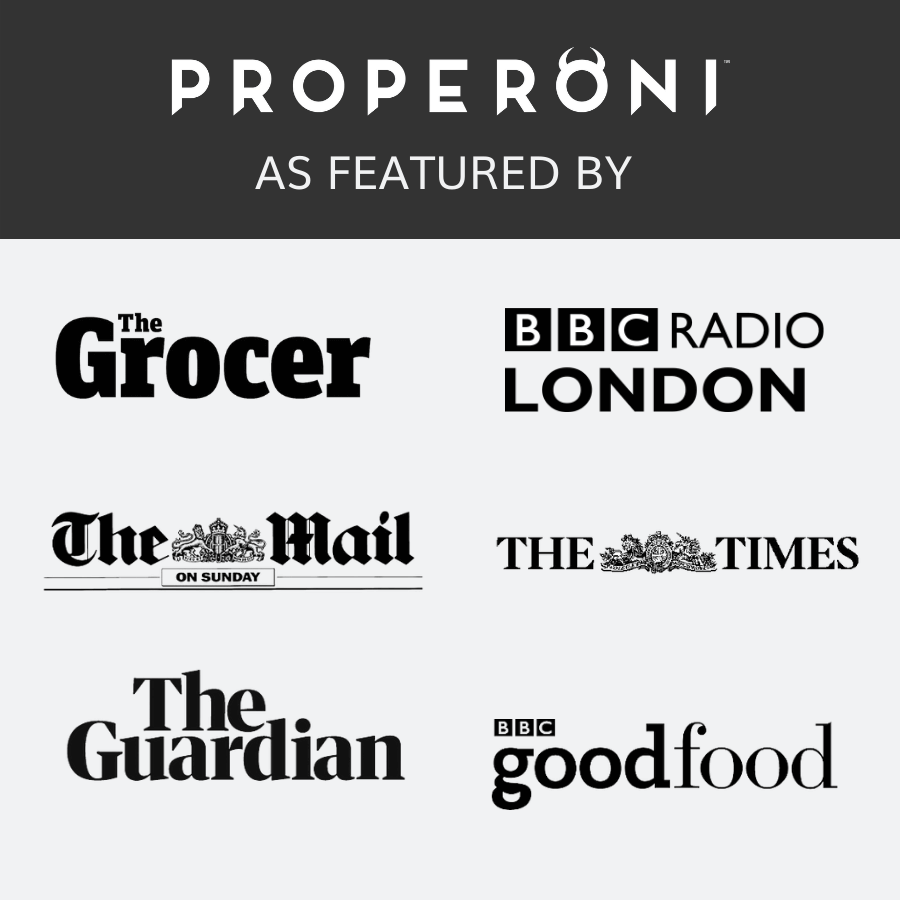 Properoni as featured by The Grocer, BBC London, The Guardian
