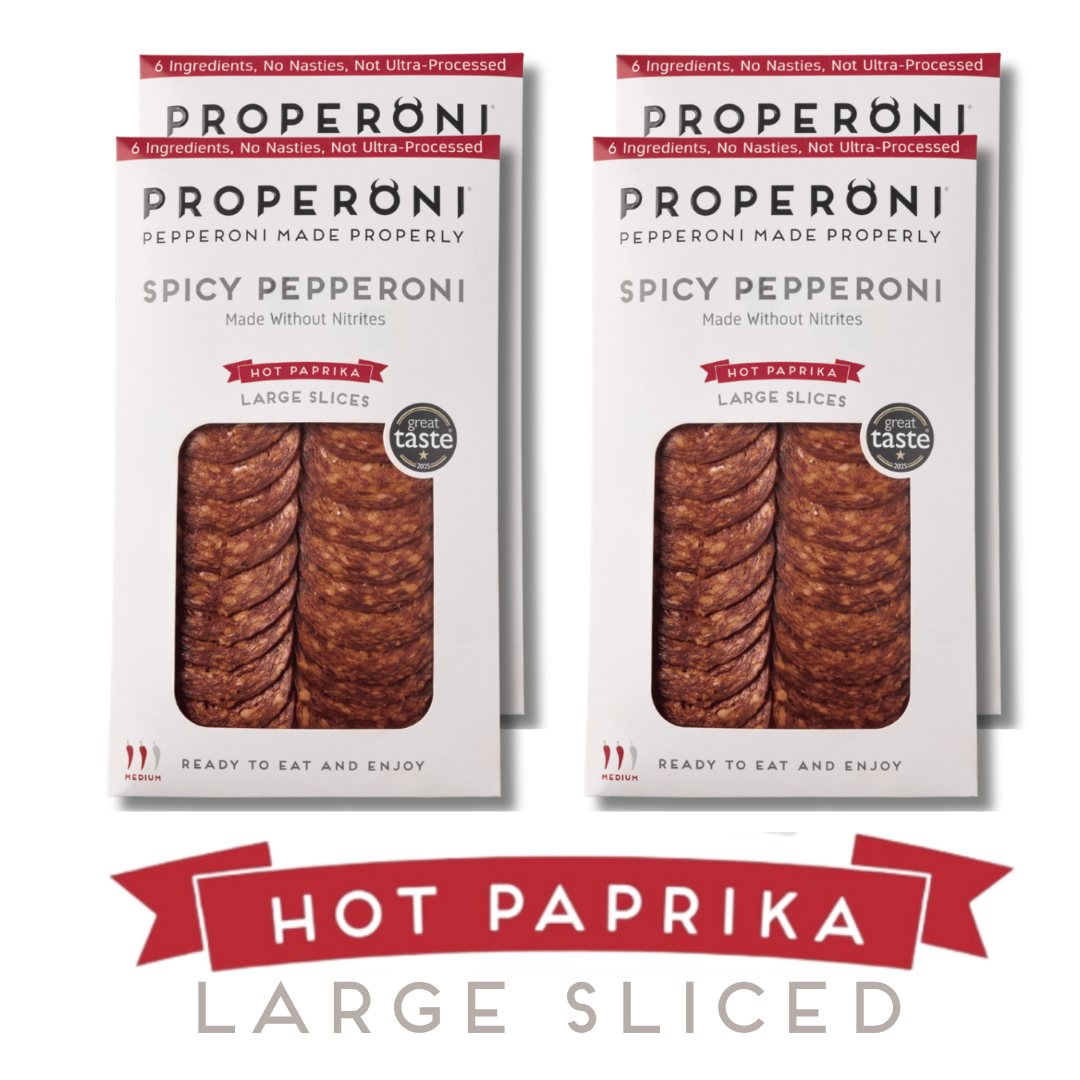 Properoni Hot Paprika Large Sliced Pepperoni 4 x 80g