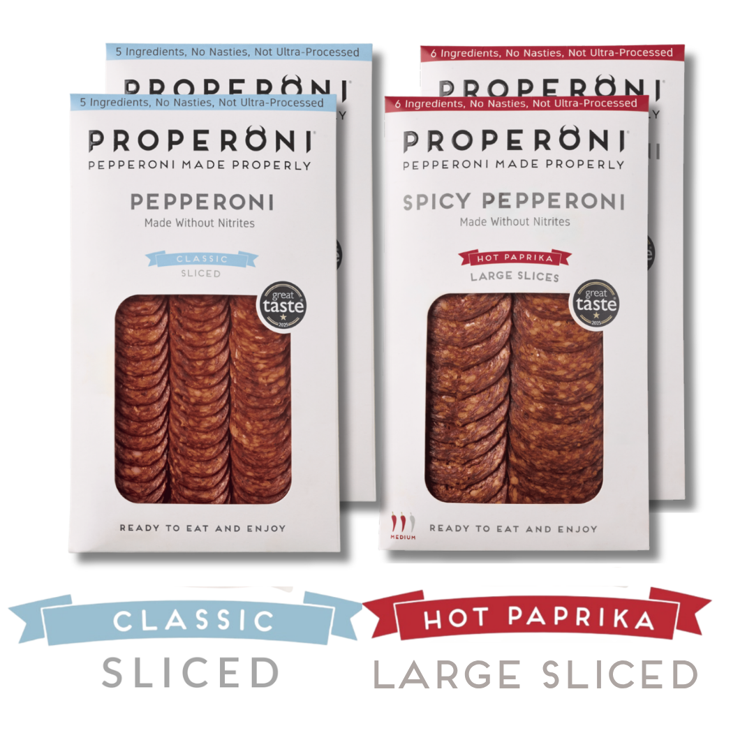 Properoni Classic & Hot Paprika Sliced Pepperoni Mixed Bundle 4 x 80g